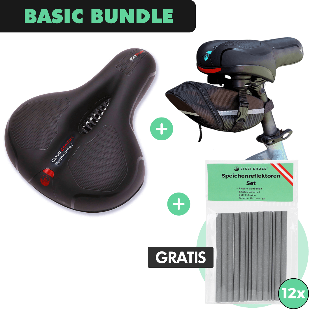 freebook fahrradtasche Basic Bundle: CloudComfort Max + Satteltasche + GRATIS Speichenreflekt – BikeHeroes