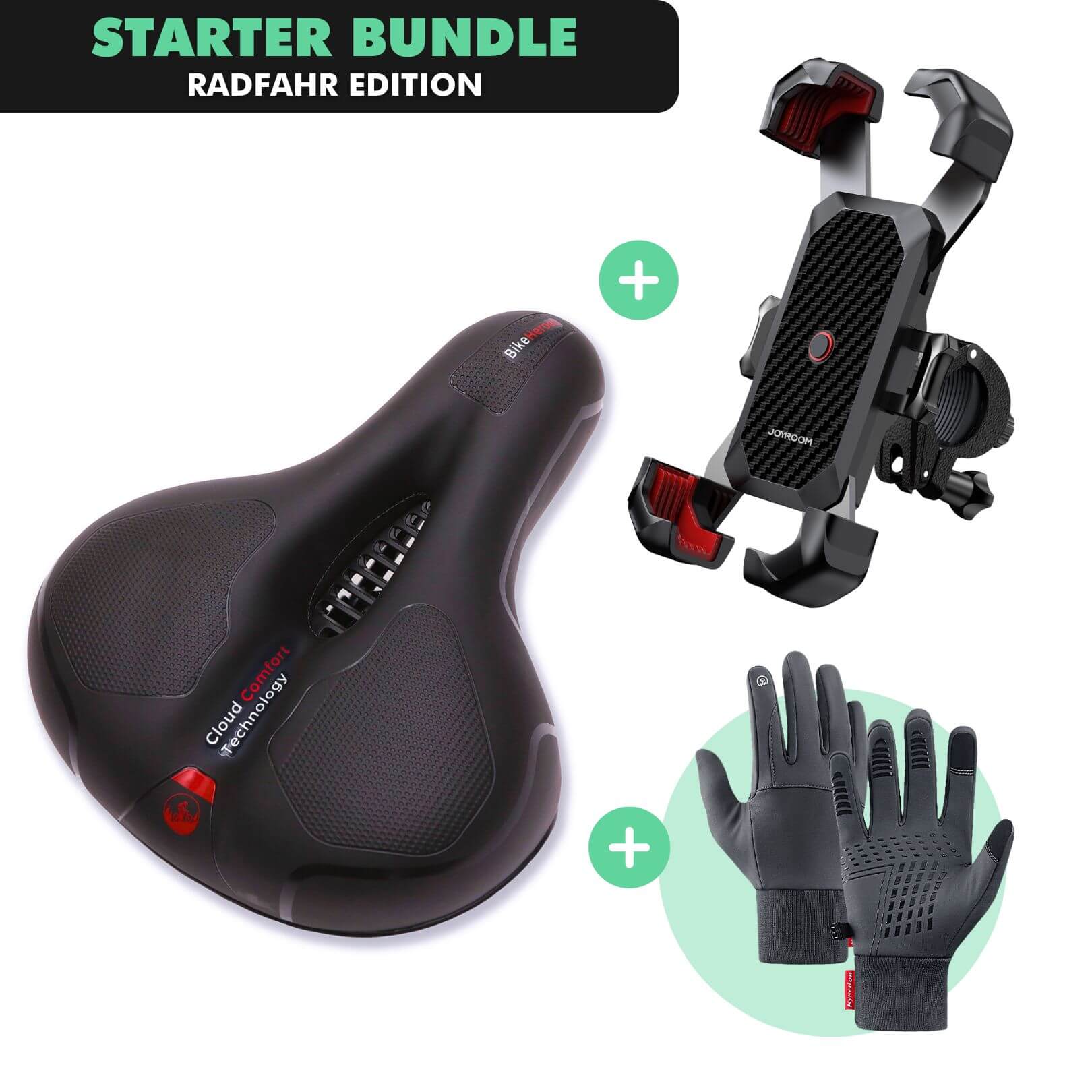 Radfahr-Starter-Bundle: CloudComfort Max + ThermoPro Handschuhe + SmartBike Handyhalterung