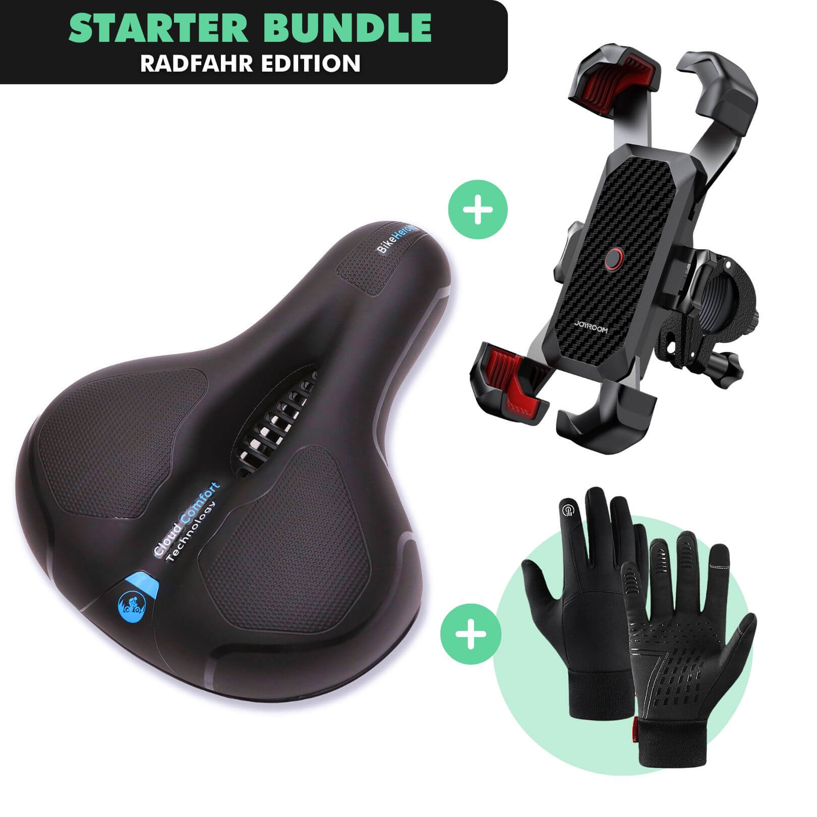 Radfahr-Starter-Bundle: CloudComfort Max + ThermoPro Handschuhe + SmartBike Handyhalterung