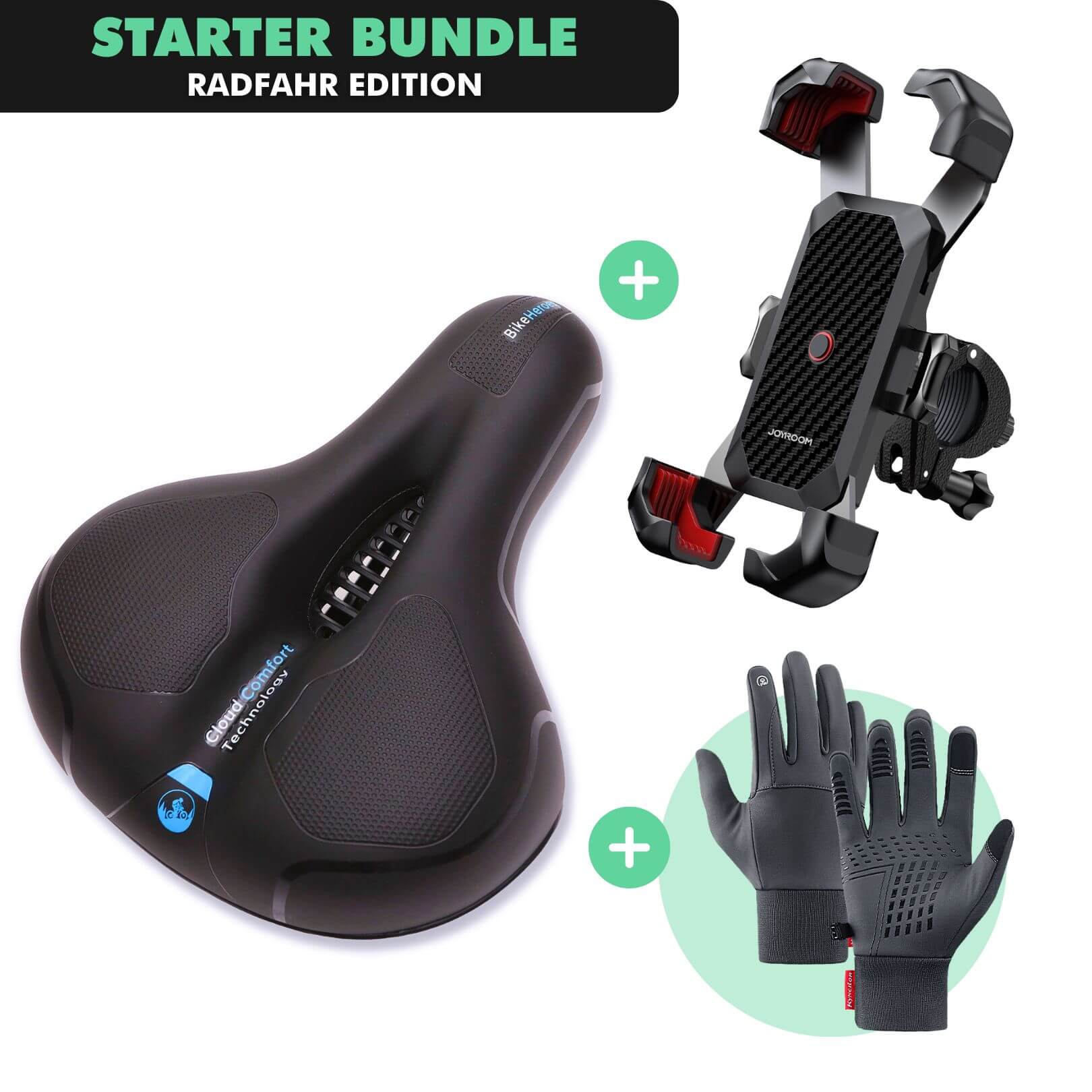 Radfahr-Starter-Bundle: CloudComfort Max + ThermoPro Handschuhe + SmartBike Handyhalterung